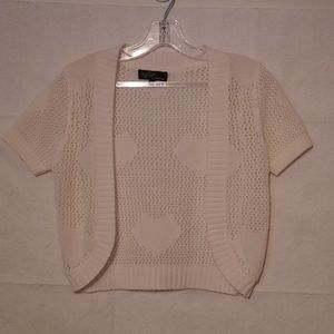 Knit Set White with Heart Motif Shawl Collar Open Shrug Ladies 11/12